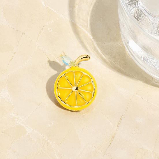 Lemon Slice Pin Brooch Pin, Oil Dripping Fruit with Metal Badge Rhinestone Leaf, Decorative for Clothes Bags Scarves