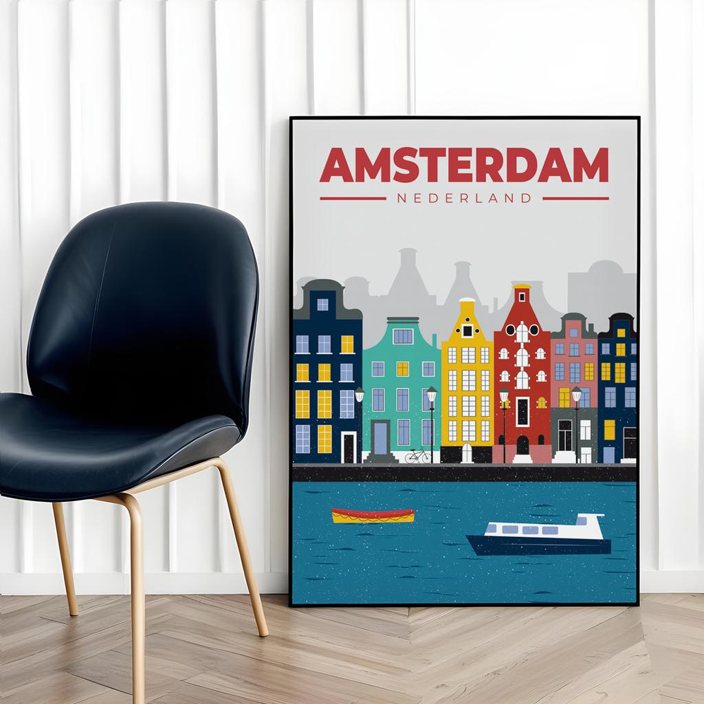 Plakat ilustracja mapa Amsterdam