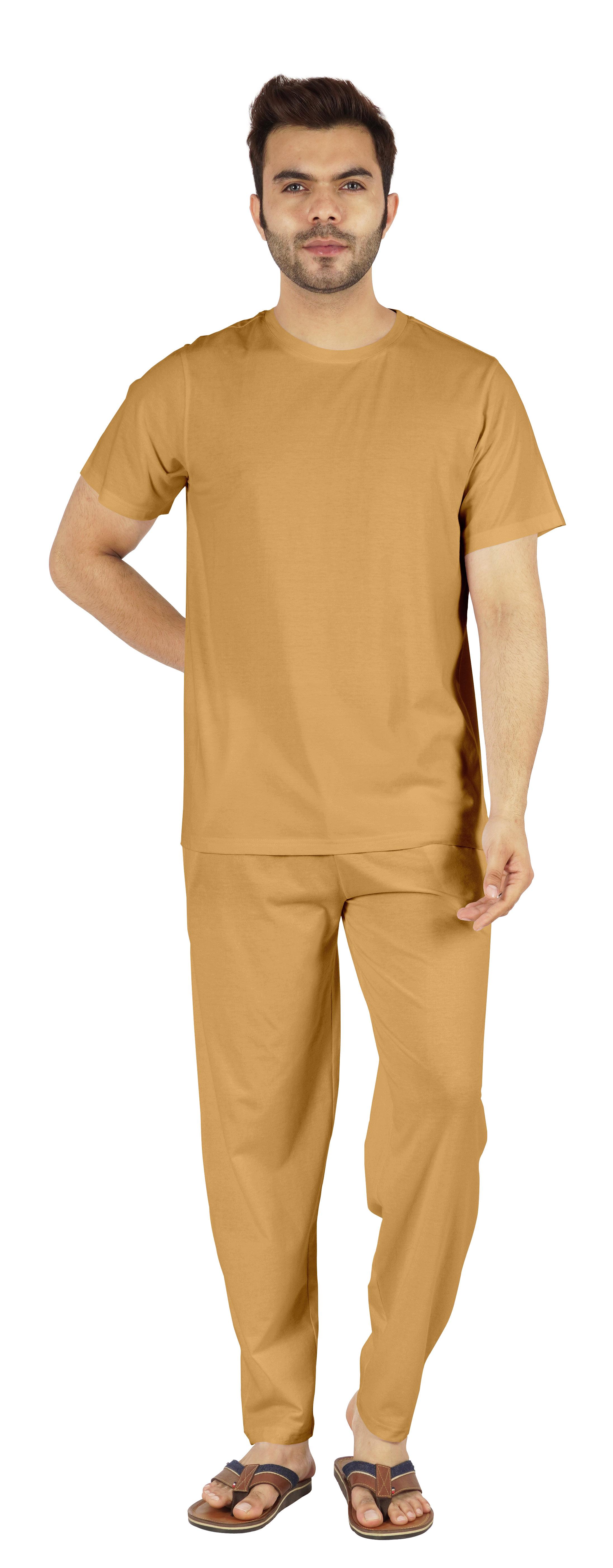 

Inkmeso Solid Nightwear Set For Mens Tshirt And Pants Pajama Set Short Sleeve Pjs Loungewear Small жовтий