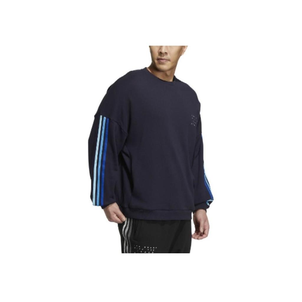 Adidas Round Neck Striped Letter Print Pullover Sweatshirt Men sweatshirt Dark-Blue HM2680