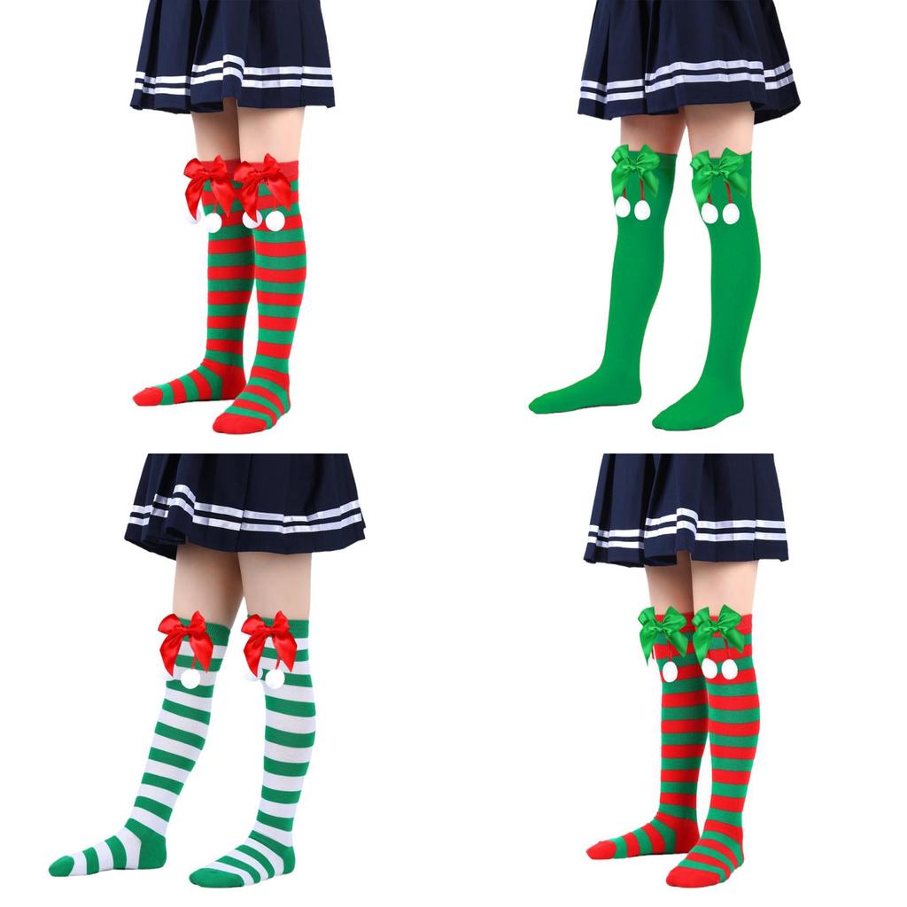 Cute Butterfly Bow Christmas Socks For Girls Long Tube Polyester Fabric
