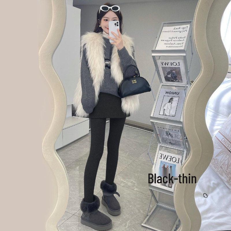 2026 New Spring Gray Faux Two-Piece Women s High-Waisted Fleece-Lined Skirt Leggings with Tummy Control and Hip Lift 2XL