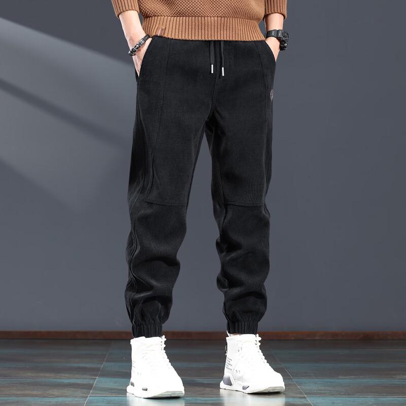 Jie Leinong Men's Corduroy-Texture Tapered Casual Trousers