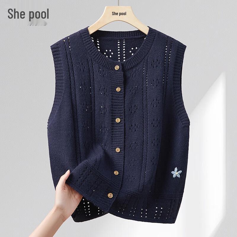 

Женский жилет с цветочной вышивкой и ажурной вязкой One Size