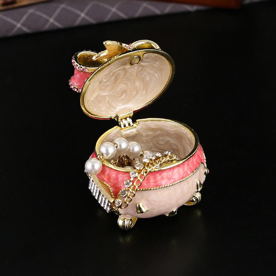 New light luxury cute bow oval jewelry box enamel color jewelry box flip cover dust ring stud earrings storage