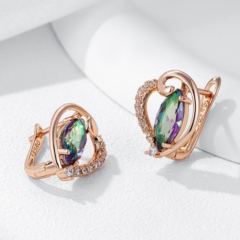 Kienl  Trend  Rose Gold Color Heart Drop Earring For Women Shiny Colorful Natural Zircon Accessories Daily Fine Jewelry