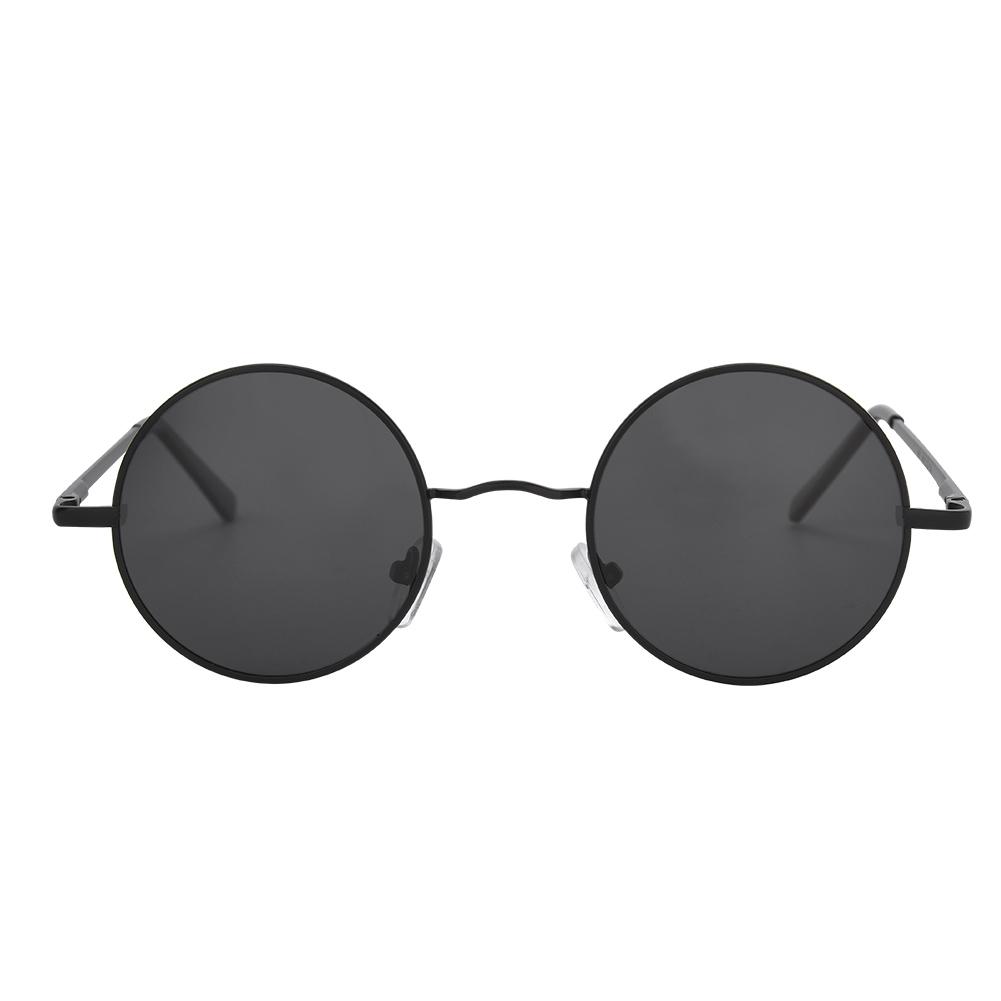 Metal Classic Vintage Unisex UV Protection Round Frame Polarized Sunglasses with Sun Glasses Zipper Box Black Gray