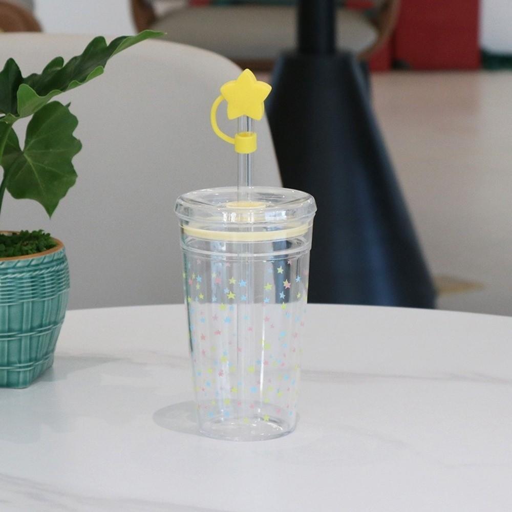 Portable 500ml Straw Coffee Cup Transparent Plastic Cold Drinking Cup Reusable Single Layer Car Tumbler Cup
