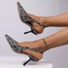 European American Sandals Large Size 2026 Spring New Style Pointed Print Fine Heel Women's Casual Sandals