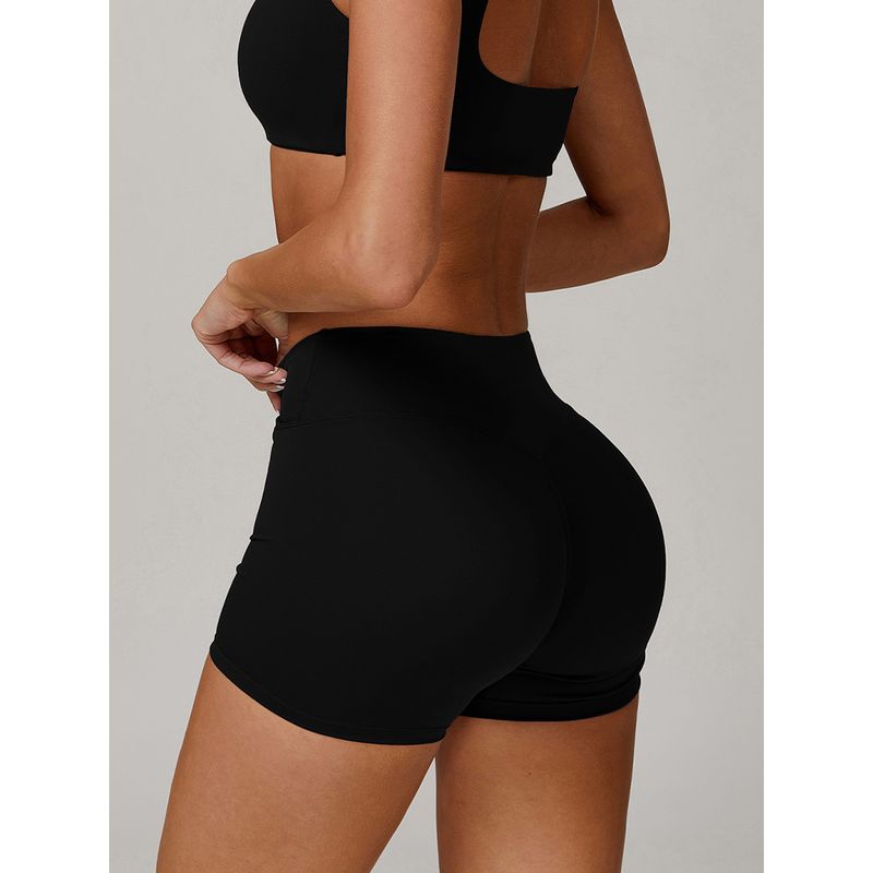 European and American Nude Feel Cross V Waist Fitness Shorts Peach Tight Buttock Lifting Sports Shorts Women Outer Wear Three-Point Yoga Pants