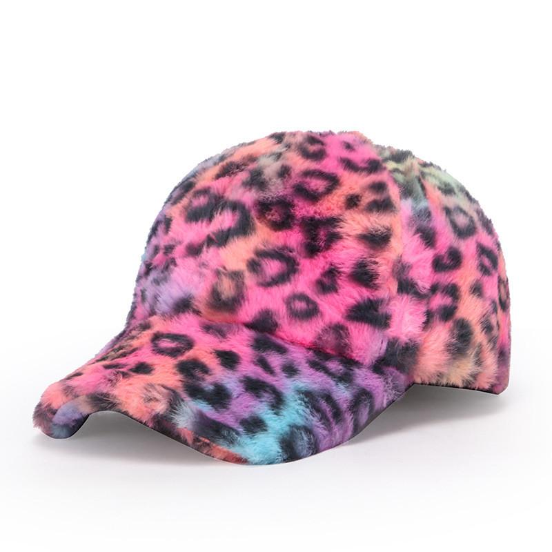 Leopard Print Plush Baseball Cap Winter Warm Hat For Women