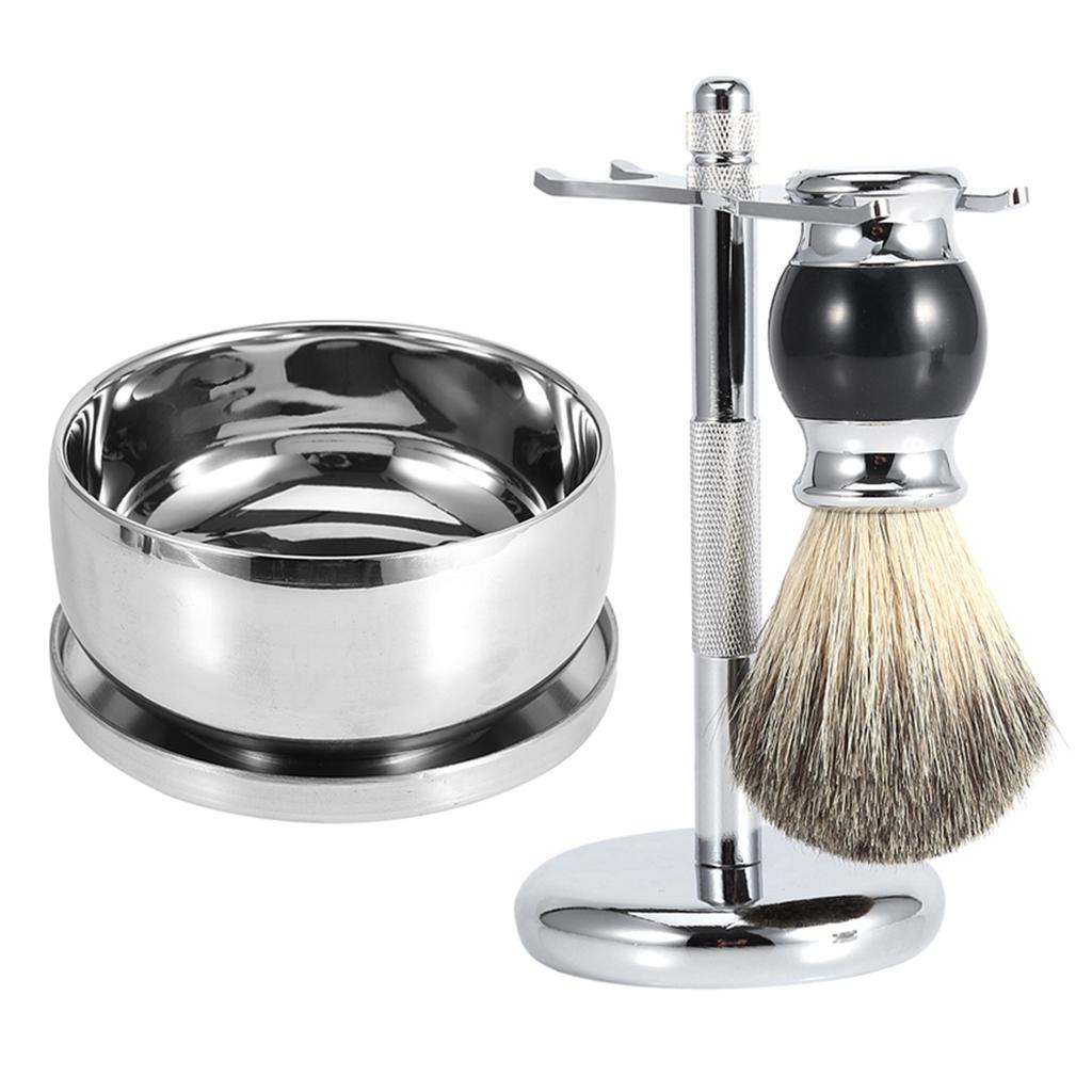 Profesionální pánský stojan na holicí nástroje   Štětec z umělých jezevčích štětin   Slitinová miska na mýdlo Sada