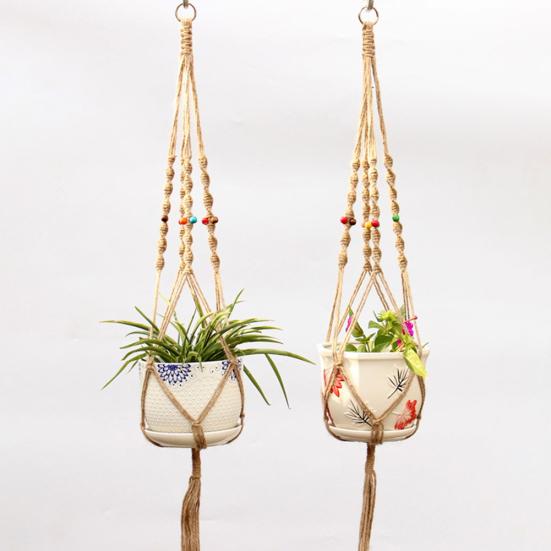 Linen Rope Plants Flowers Pot Hanging Basket Holder Net Garden Balcony Decor