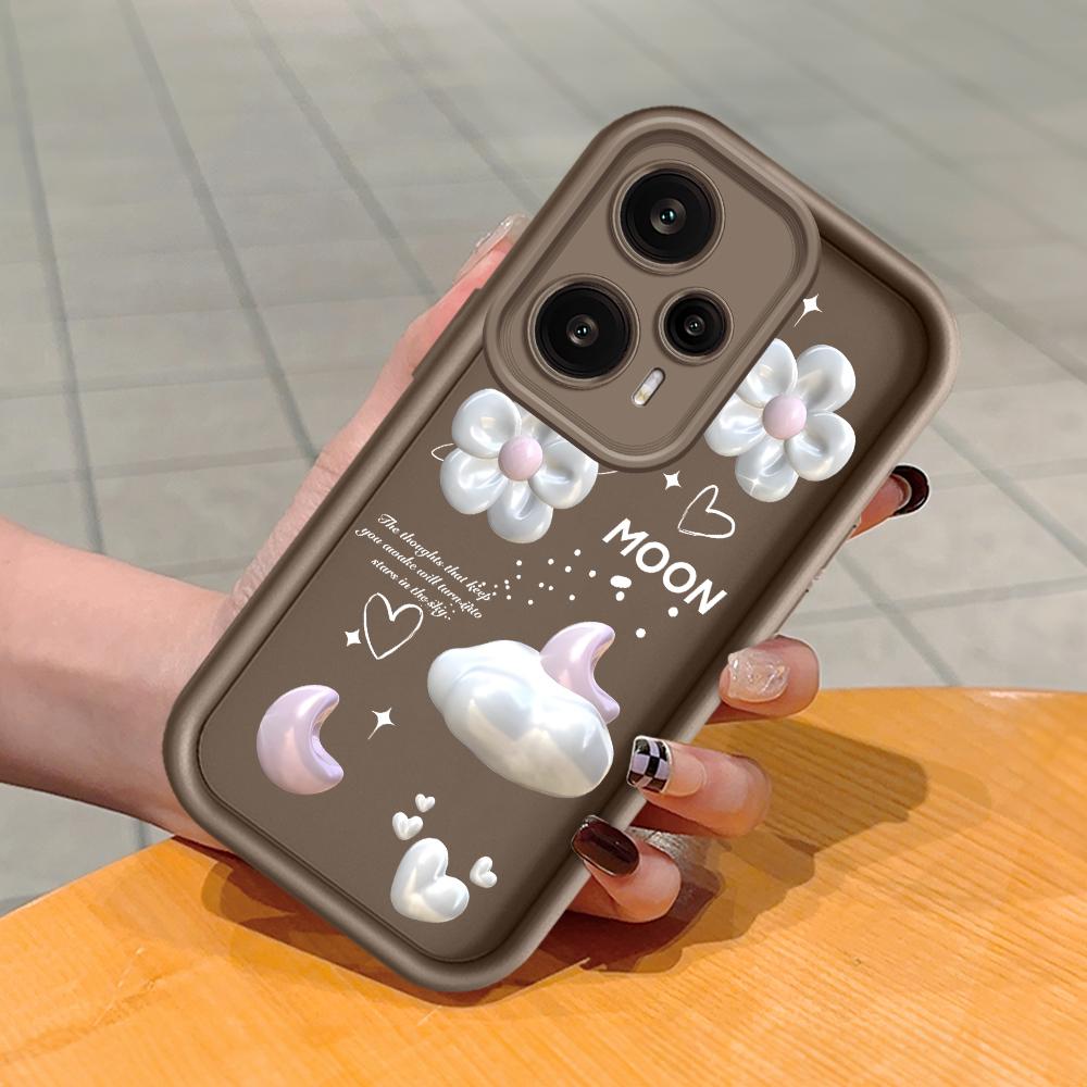 

М який силіконовий квадратний драбинний друкований візерунок Корпус телефону Повне покриття Камера Протиударний захист Гумовий чохол для Xiaomi Redmi Xiaomi Poco X6 Pro коричневий