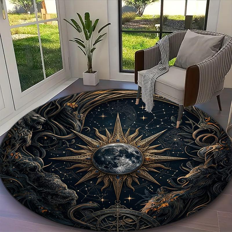 1pc Mystic Celestial Radiance Printed Chair Rug for Home Office Use, Living Room Kitchen Game Room Round Carpet