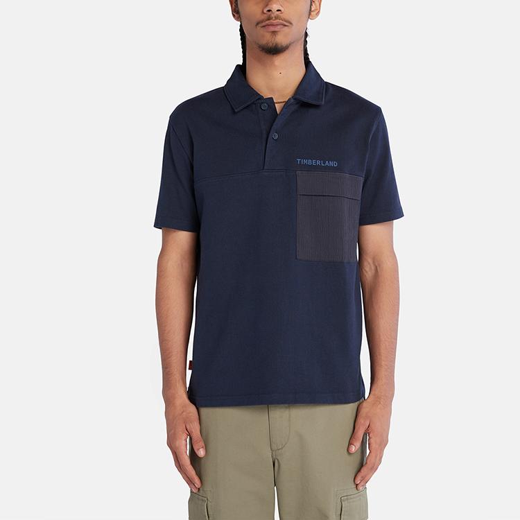Timberland Solid Color Logo Print Casual Short Sleeve Polo Shirt Men Polo Shirts Deep-Sapphire-Blue A666W-433