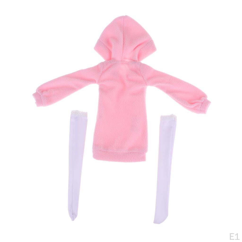 Fashion Hoodie Sweatshirt Dress with Stockings Suit /3 60cm Dolls Accessories Pink