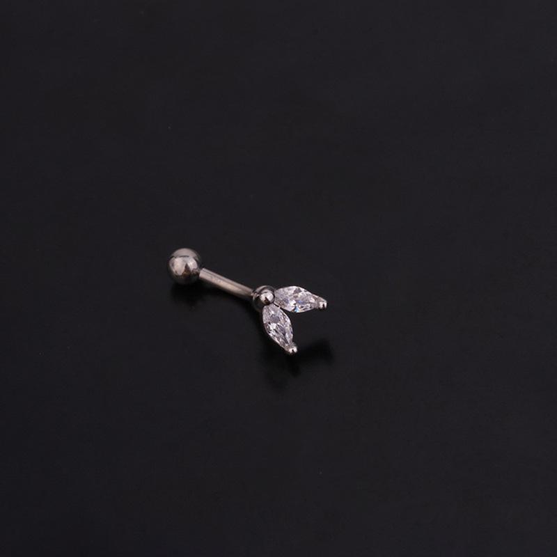 Stainless Steel Zircon Eyebrow Studs: 1.2x6/8mm Curved Rod Cochlear Design