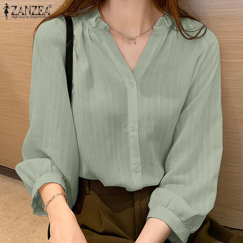 

ZANZEA Женская повседневная свободная летняя блузка с v-образным вырезом и рукавами 3/4