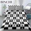 International Chess King Queen Duvet Cover Chess Board Bedding Set Black White Grid Quilt Cover Plaid Polyester