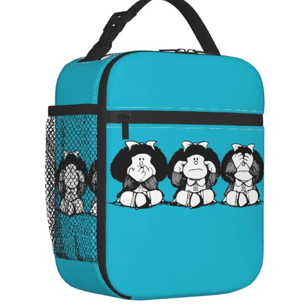 Funny Mafalda Insulated Lunch Bag for Women Resuable Quino Comic Cartoon Cooler Thermal Lunch Box Office Work School