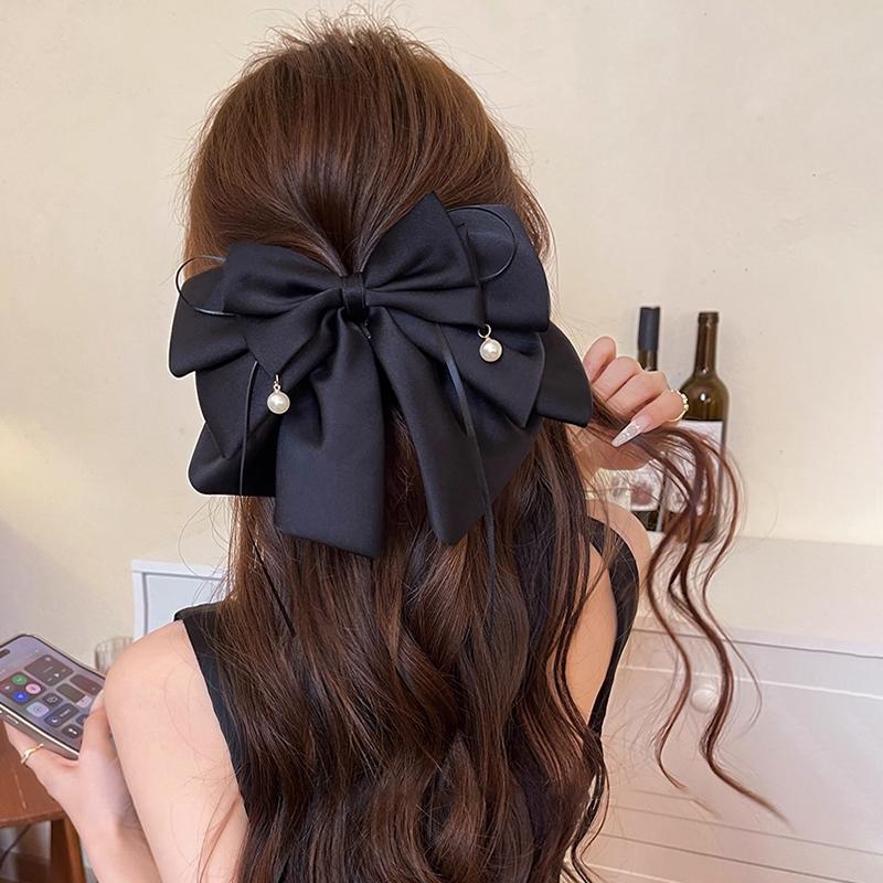 Multi-Layer Bow Bead Ponytail Clip Women French Elegant Hair Clips Shark Clip