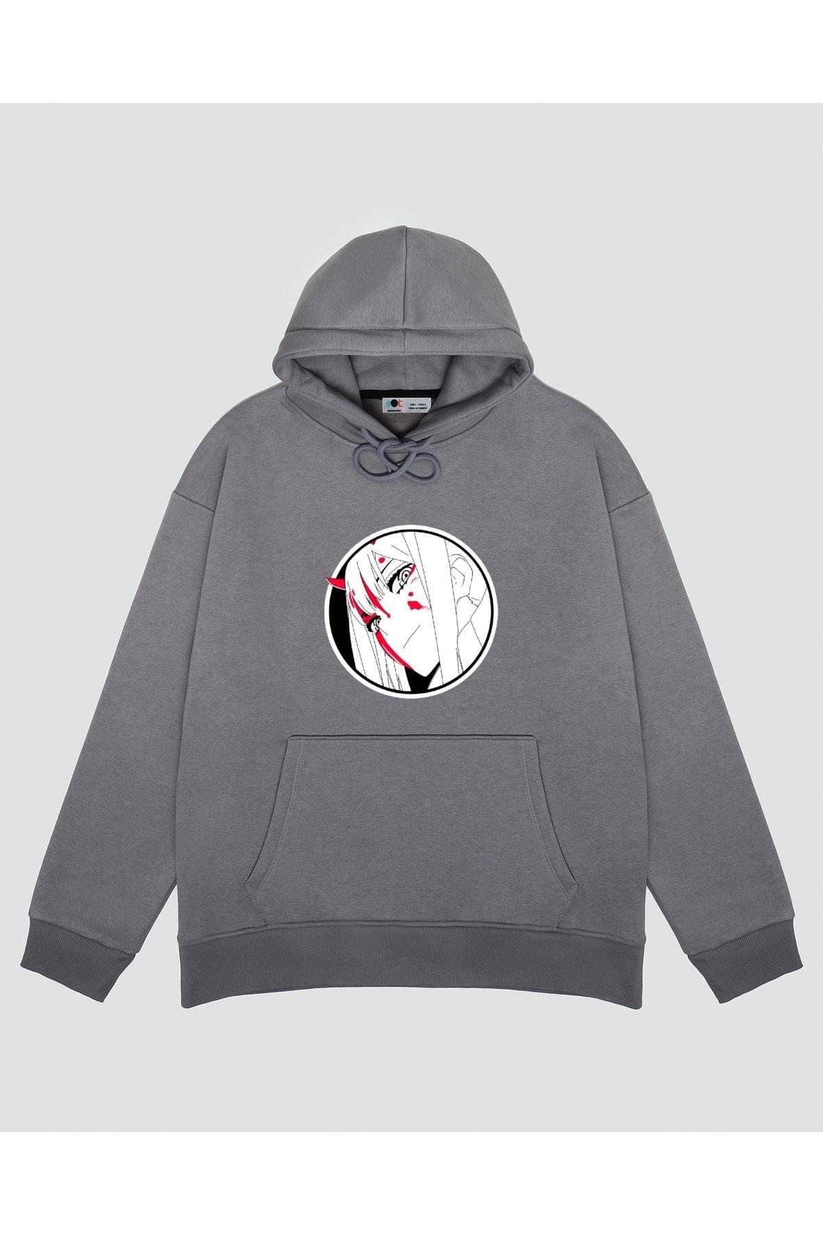 

Unisex Gri Kapşonlu Sweatshirt Zero Two