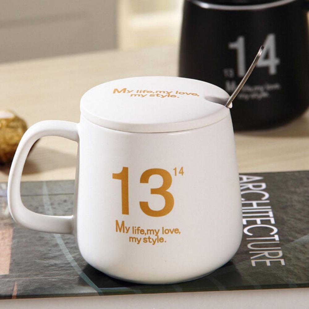 

Factory direct creative water cup Chinese ceramic cup couple Korean milk cup Japanese cup with lid spoon mug 301-400ml