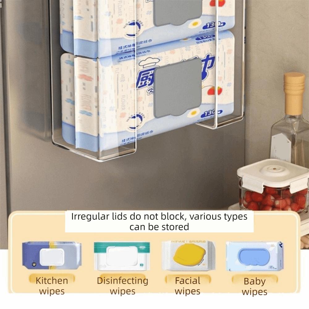 Plastic Wet Wipe Storage Box Self Adhesive Wall Mounted Refrigerator Tissue Box Adjustable Punch Free Tissue Holder Cabinet