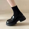 Round Head Versatile Retro Black Platform Small Leather Shoes Women's 2025 New Autumn French Thick Heel One-pedal Loafers