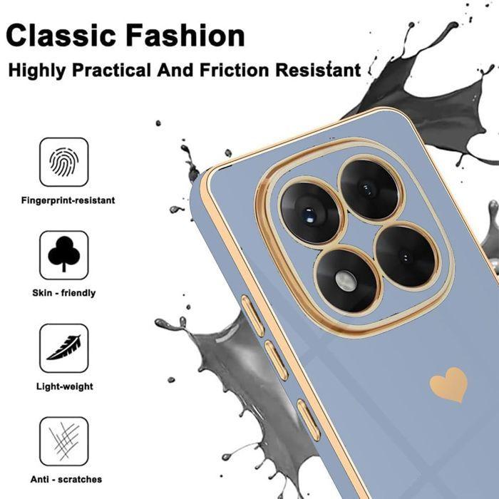 Coque Silicone pour Xiaomi Redmi Note 15 Pro Plus 5G, Antichoc Souple Slim Bleu Motif Cœur