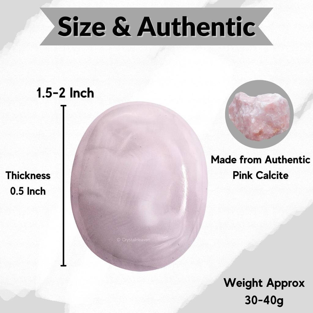 Certified Pink Calcite Crystal Palm Pebbles Stones for Anxiety Stress Relief Massage - AAA Grade Original Healing Gemstone Agate Palm Stone for Y