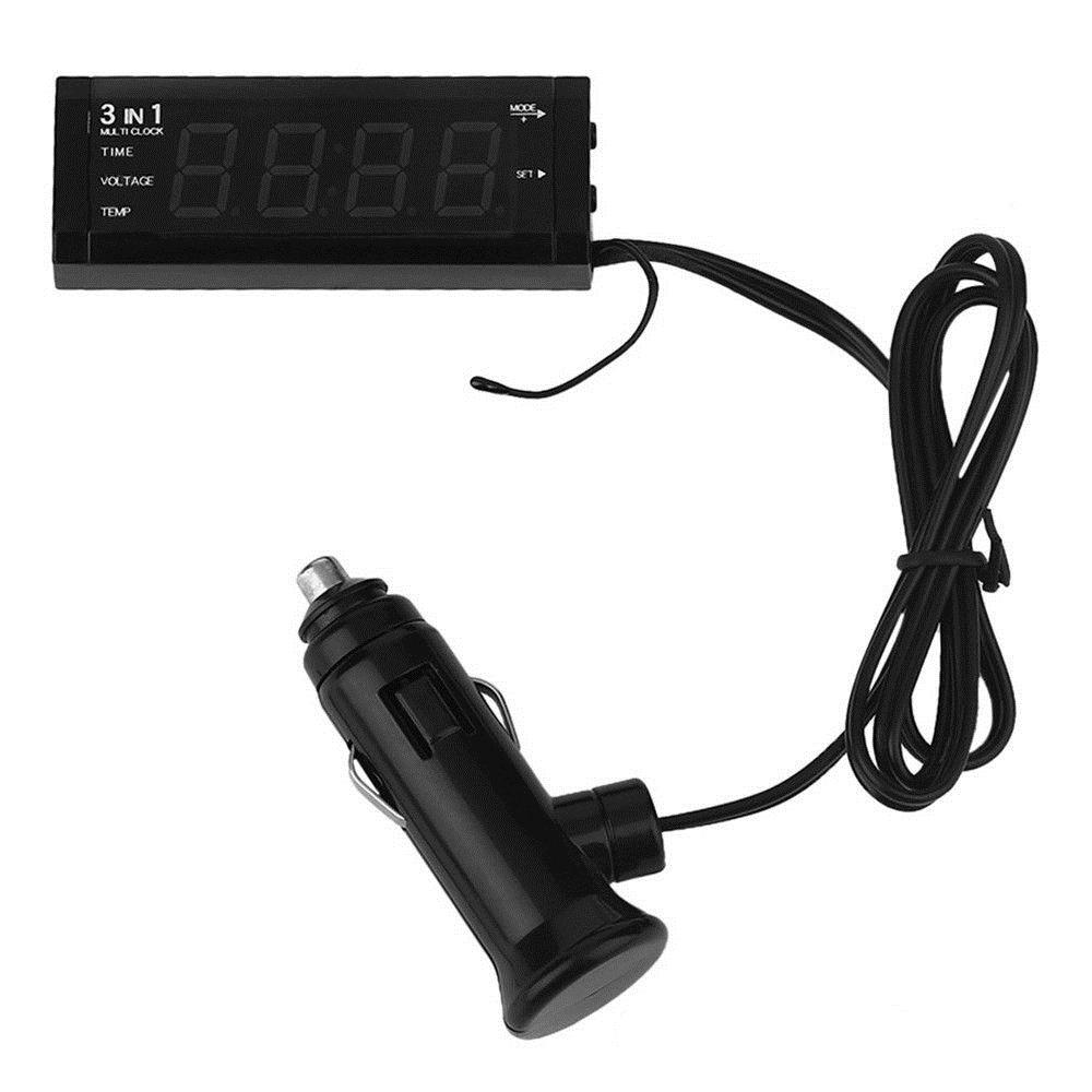 Red LED Digital Display 12V 3in1 Vehicle Car Kit Thermometer Voltmeter Clock