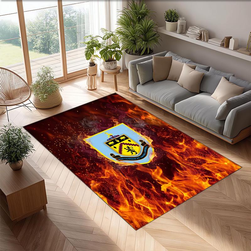 Burnley Football Print Crystal Velvet Rug, Comfortable Water Absorbent Non Slip Indoor Floor Carpet