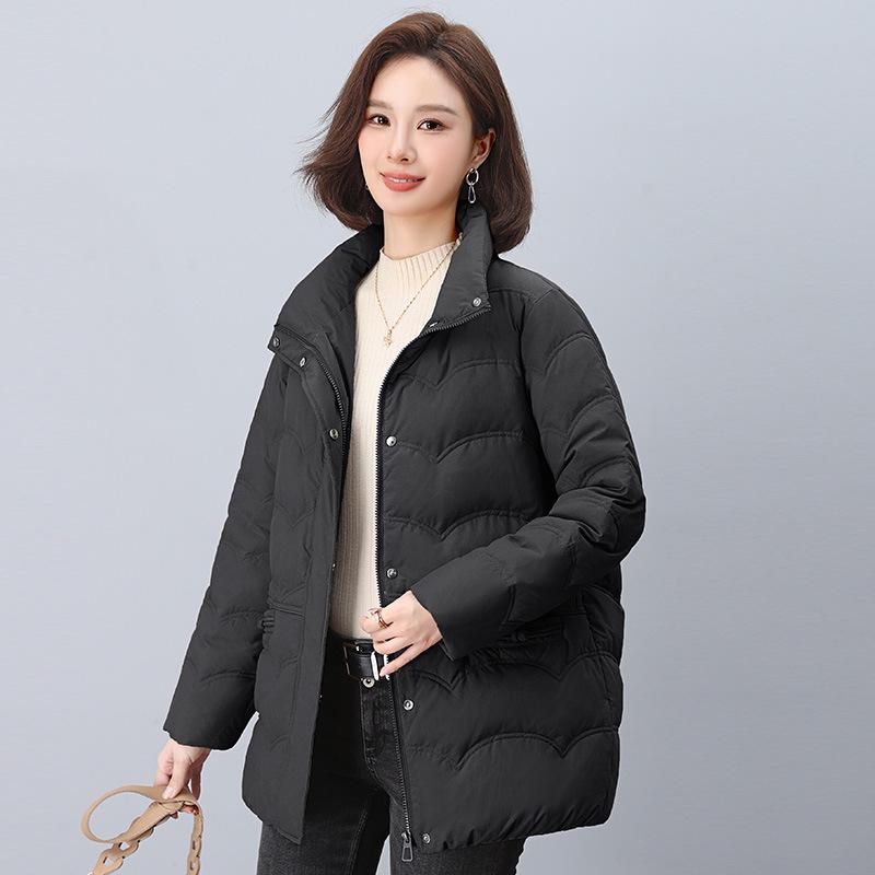 

Женский пуховик средней длины, легкий, 2024 - Стильное пальто из белого утиного пуха для зимы Medium чёрный