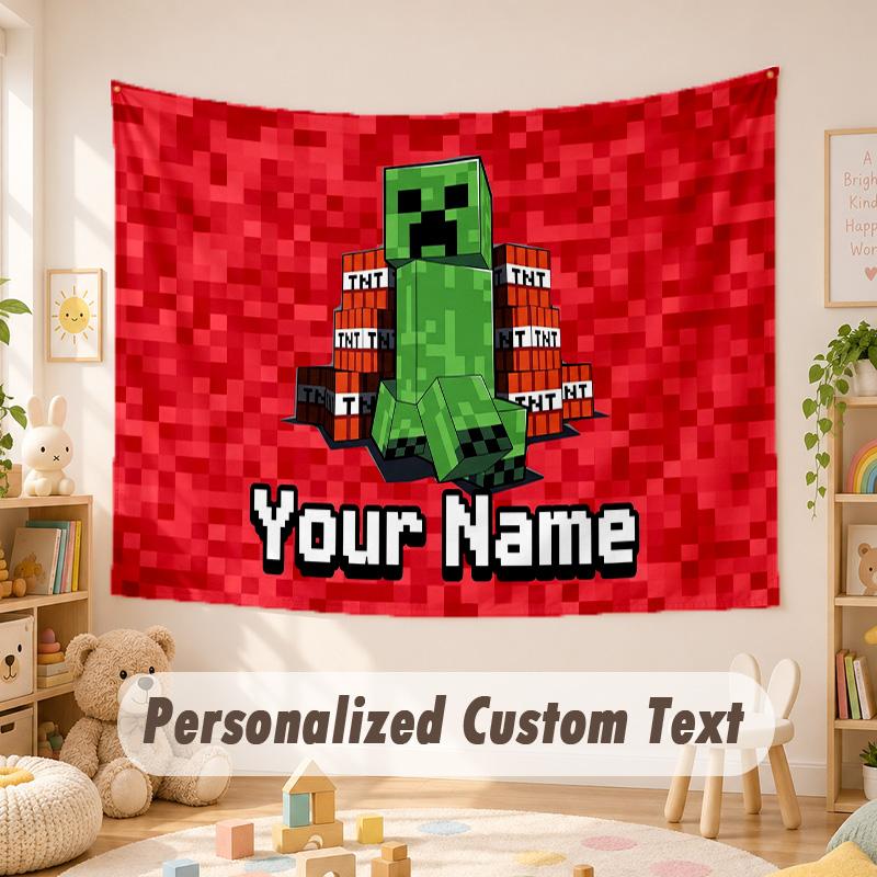 Custom Name Text Tapestry,Minecraft Boho Wall Hanging, Decorative Backdrop Tapestry For Room