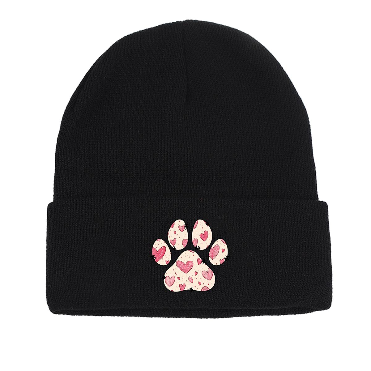 

Dog Cat Paw Print Heart Knit Hat Beanie, Valentine s Day XOXO LOVE KISS , Cozy Stylish Knitted Cap Beanie as the picture чёрный