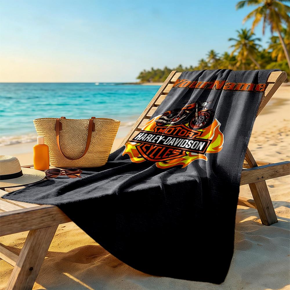 Harley-Davidson Motos Personnaliser Texte Serviette de Plage Douce Durable Séchage Rapide