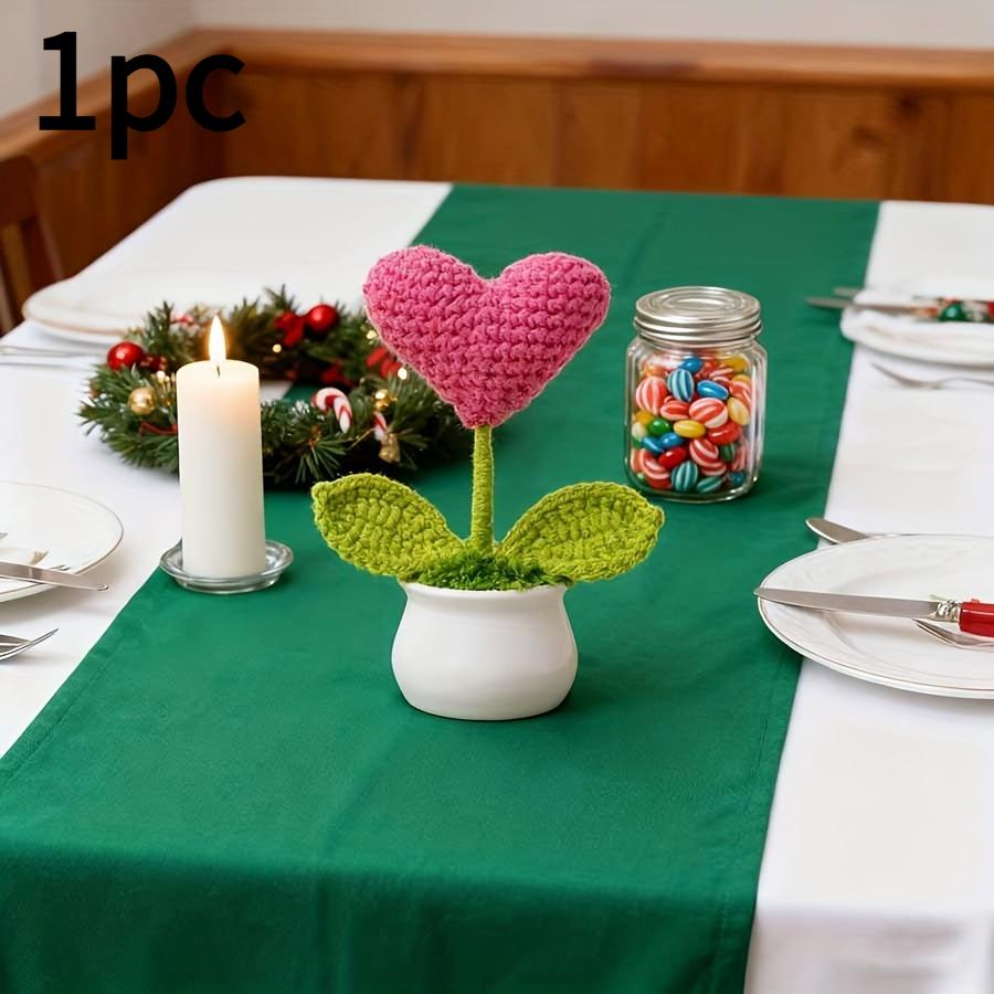 

1pc Handmade Crochet Heart-Shaped Mini Planters -Hand-Knitted Artificial Flower Pot for & Office Decor,Wedding/Valentine’s/Gift