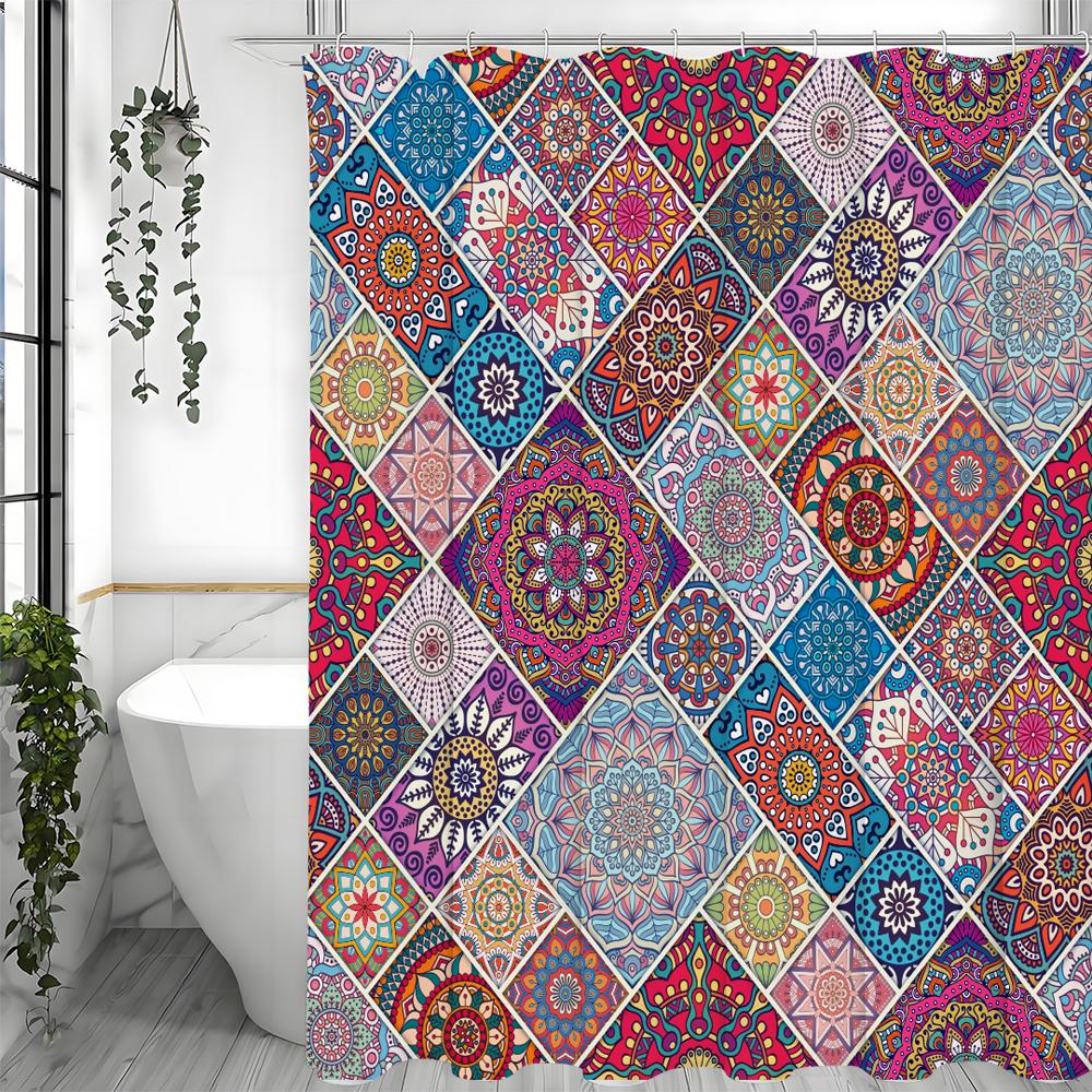 Baroque Style Colorful Floral Pattern Shower Curtain, Bathroom Decorative Shower Curtain, Waterproof Shower Curtain with Hooks