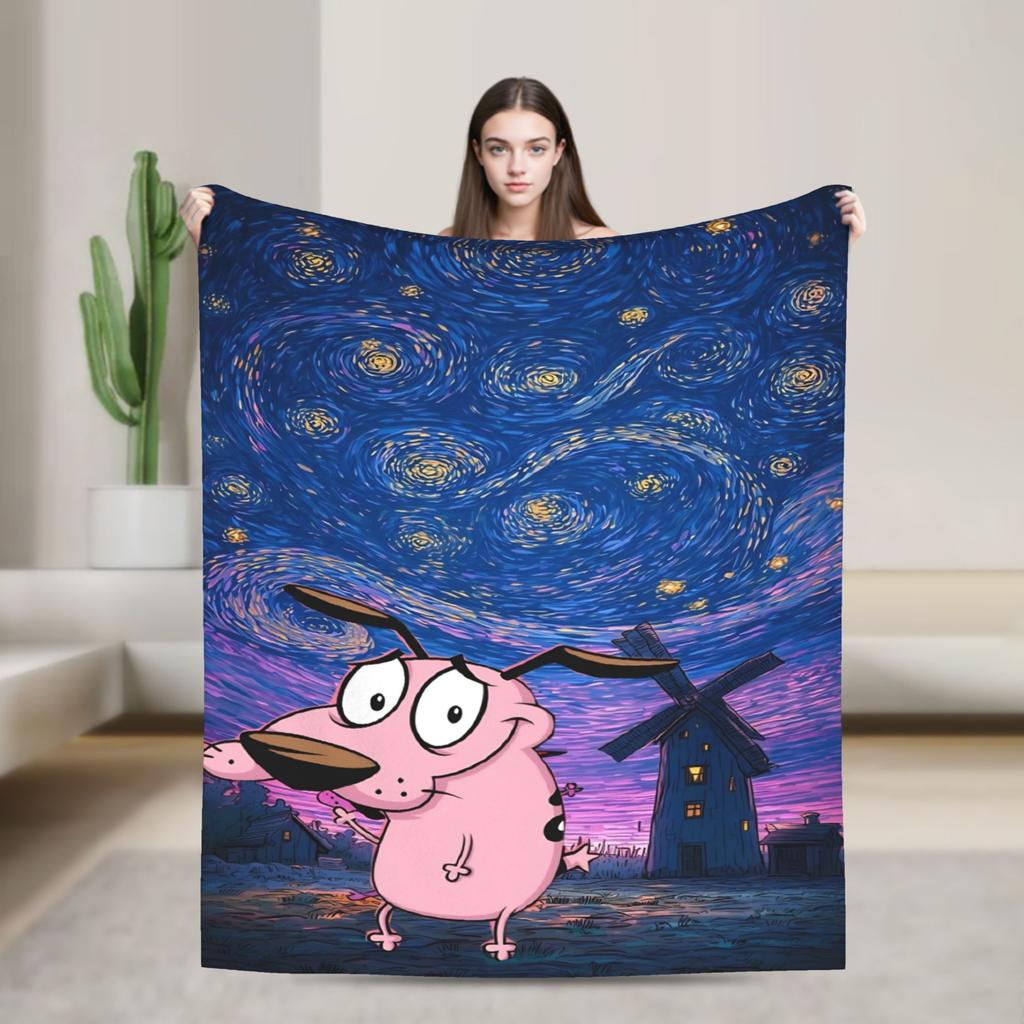 Couraged Cowardlys Dogs Knitted Blanket Coral Fleece Plush Cartoon UltraSoft Throw Blankets for Bedding Couch Bedspread