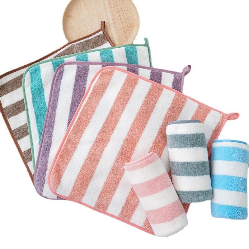 30 * 30cm Coral Fleece Towel with Striped Design Absorbent and Soft Skin Friendly Children's Face Towel Is Not Prone To Pilling