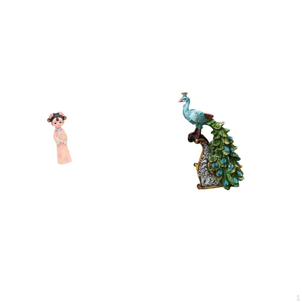Elegant Peacock Girl Resin Statue Sculpture Collection Traditional Chinese Miniature Figurine