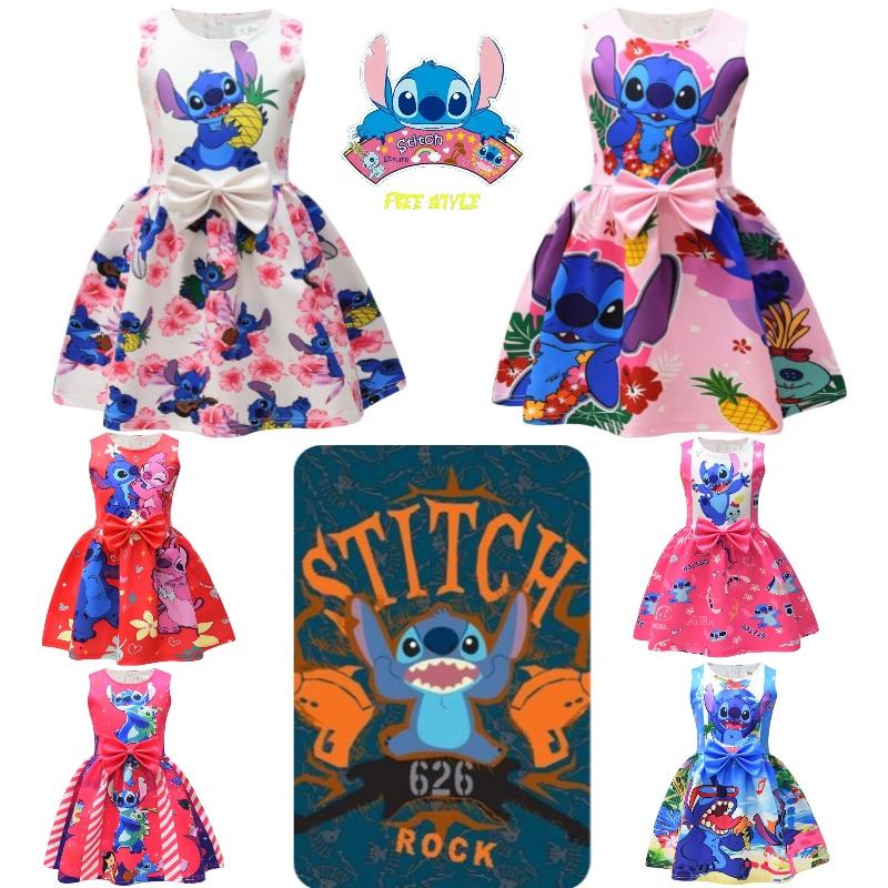 2023 New Arrival Starry Baby Lilo And Stitch Girls Dress, Cartoon Style, A-line Skirt