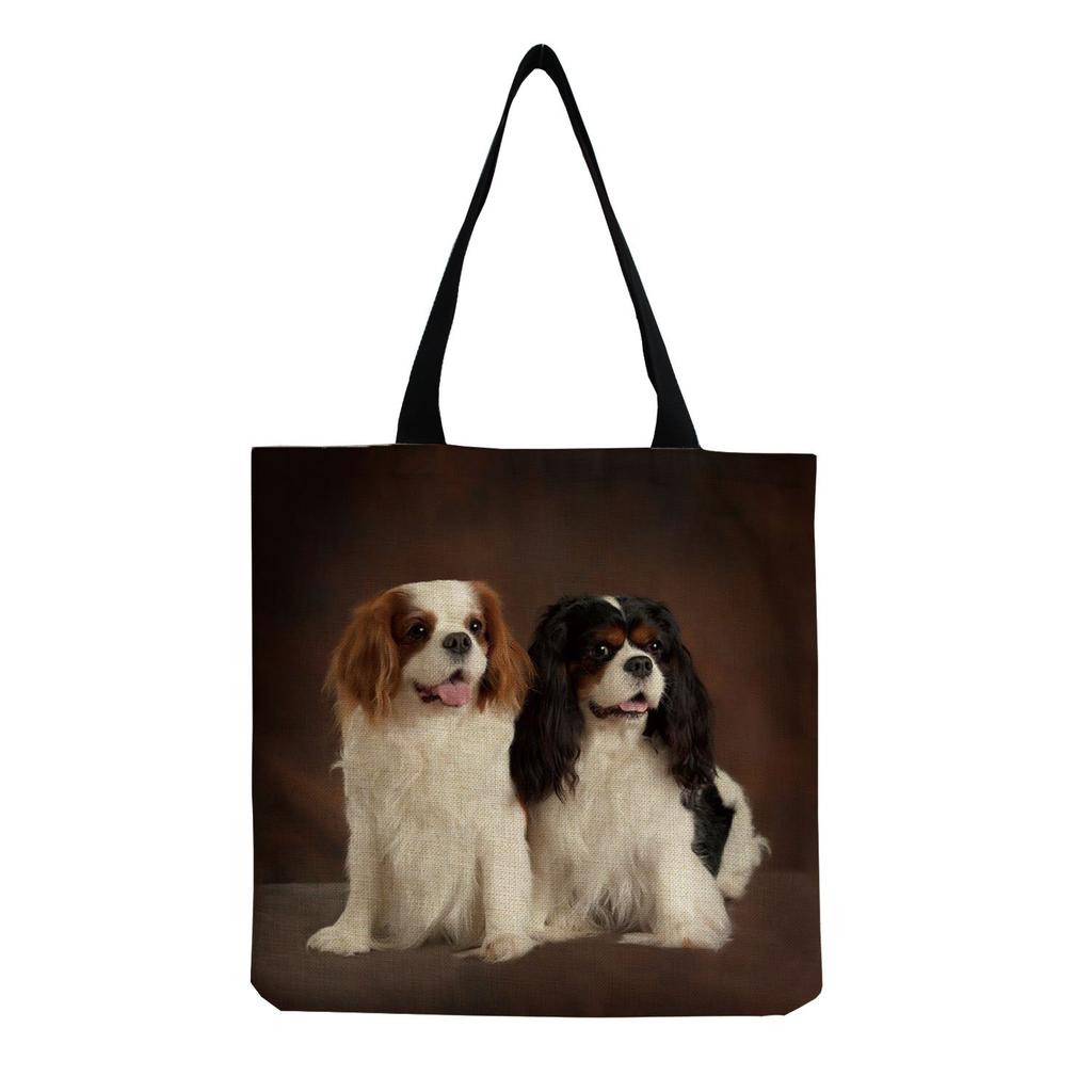 Damen Vintage Leinen-Tragetasche - Große Kapazität Hundeprint Schulter-Handtasche für Freizeit & Lebensmitteleinkauf KTB