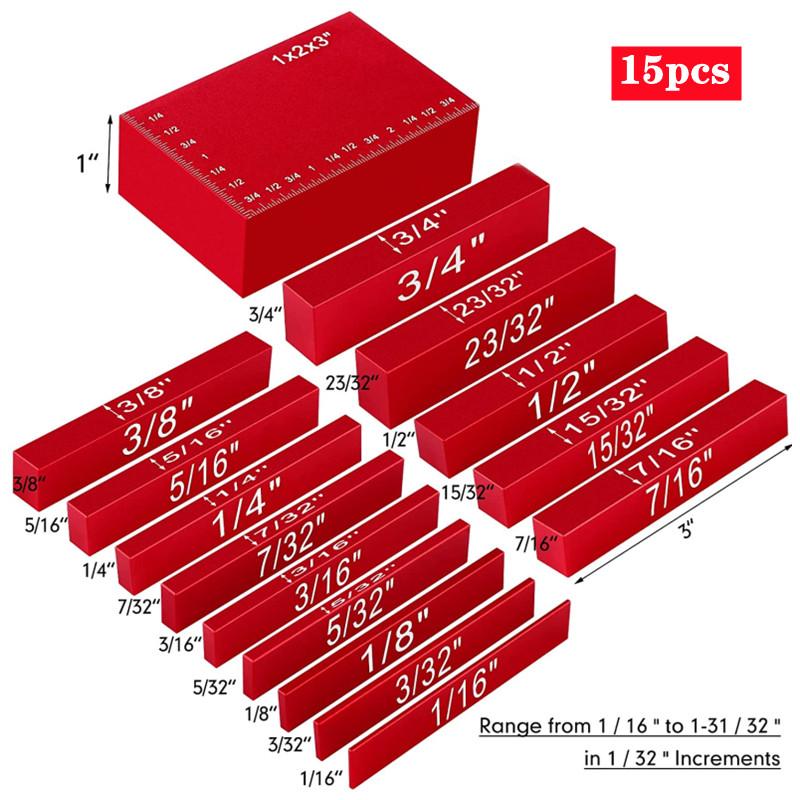 

Setup Blocks Height Gauge Set, 15pcs Precision Aluminum Setup Bars for Router and Table Saw Accessories Woodworking