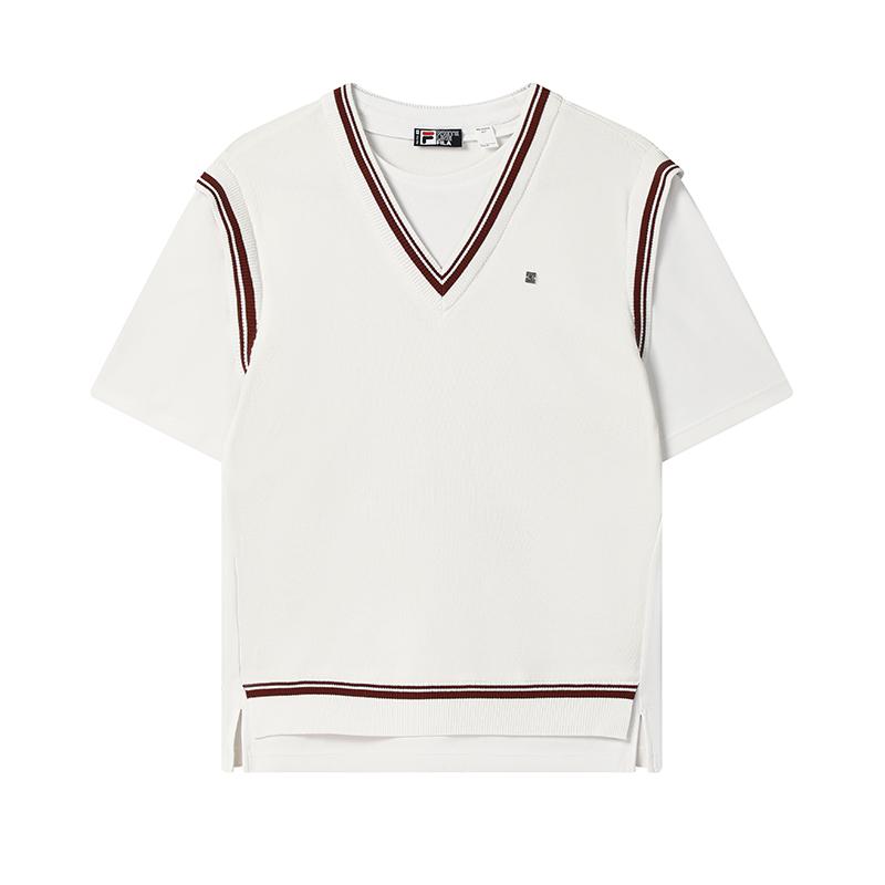 

Fila Белая Модная Ретро Повседневная Удобная Трендовая Трикотажная Футболка с Коротким Рукавом из Двух Частей Женские Топы F11W533102F-WT S