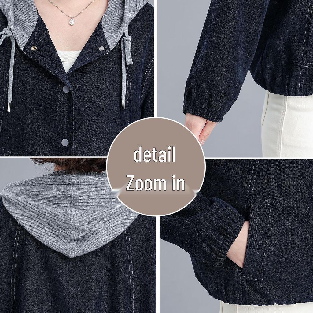 Stylish Spring Denim Hooded Jacket for Middle-Aged Women - Mother's Day Special