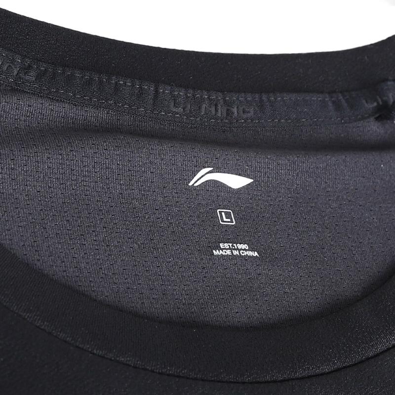 Li-Ning Letter Print Round Neck Loose Fit Drop Shoulder Breathable Straight Cut Fashion Short Sleeve T-Shirt Men Tops Black YTSU163-3