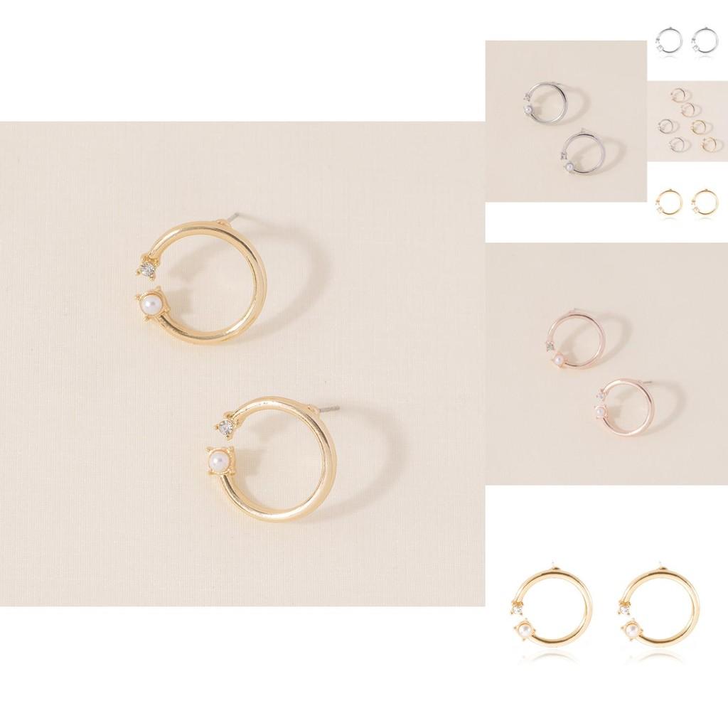 Classy Round Pearl Diamond Stud Earrings Alloy Material Trendy Jewelry